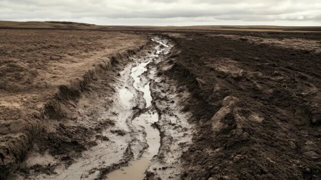 Muddy Rutted Track in Desolate Moorland