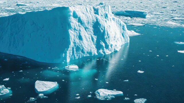 Large Iceberg Floating in Deep Blue Polar Ocean