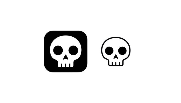 Minimal skull icons in black and white, Halloween danger symbol graphics, simple spooky logo elements for design isolated PNG with Transparent Background