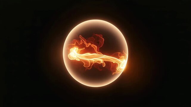 Glowing energy orb rotating slowly with fiery golden nebula flames swirling inside.