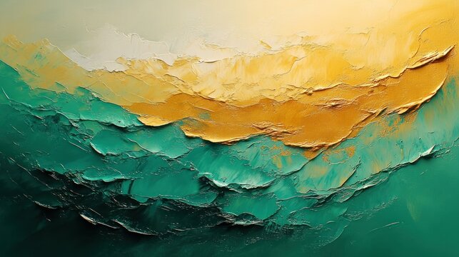 Bold strokes of turquoise and gold create a harmonious blend of energetic movement