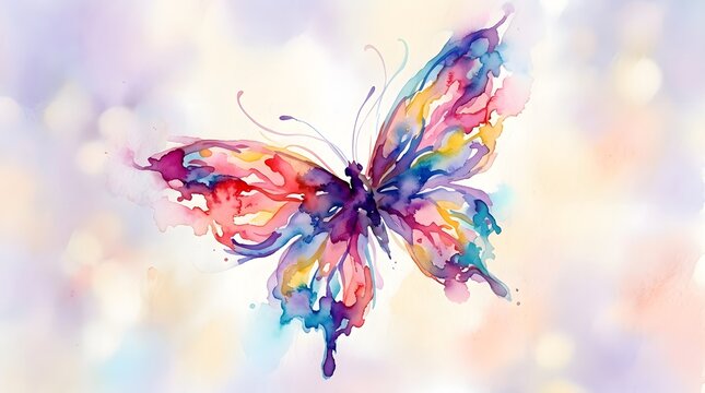 Colorful butterfly created from a mosaic of vibrant watercolor paint splashes