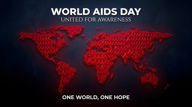 World aids day concept with a glowing red polygonal world map illustration