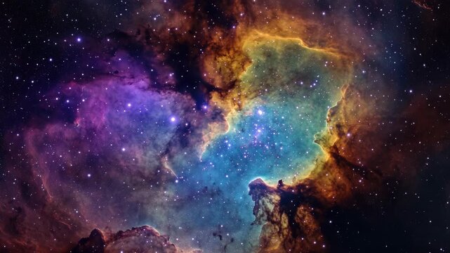 Vibrant Nebula with Glowing Stars in Deep Space