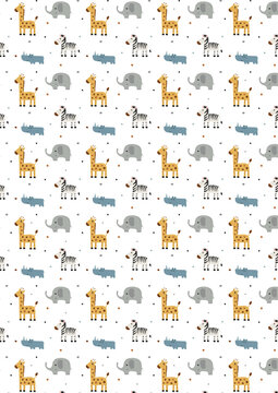 A4 seamless safari pattern sheet with cute jungle animals for nursery printable decor