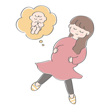 妊娠中の若い女性の幸せそうな笑顔の全身イラスト