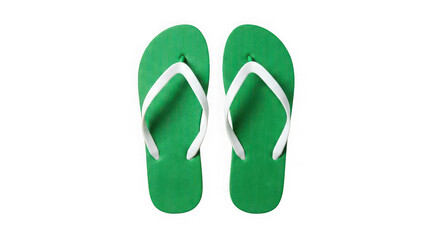 Pair of green flip flops with white straps for summer