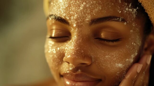 Close-up of a Woman with Exfoliating Face Scrub in Spa