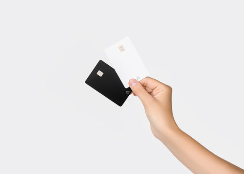 Black and White Credit Card Mockup Held in Hand