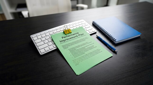 Performance Improvement Plan Document on Modern Office Desk Workplace