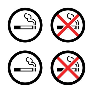 Smoking and no smoking signs icon set
