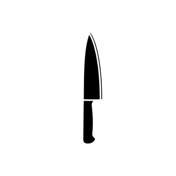 Minimalist chef knife vector icon, black silhouette of professional kitchen cutlery, sharp culinary tool for restaurant branding