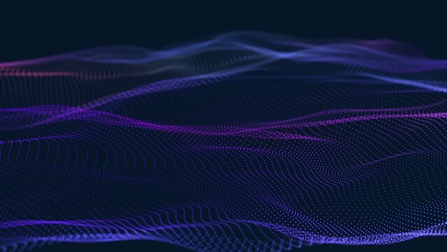 Abstract background with dynamic wave. Digital wave of glowing particles. Futuristic backdrop for design, wallpaper. 3D	