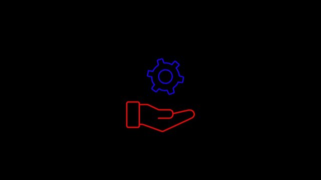 Spinning gears animation icon .hand holding on setting icon, Technology setting icon black background 4k animation