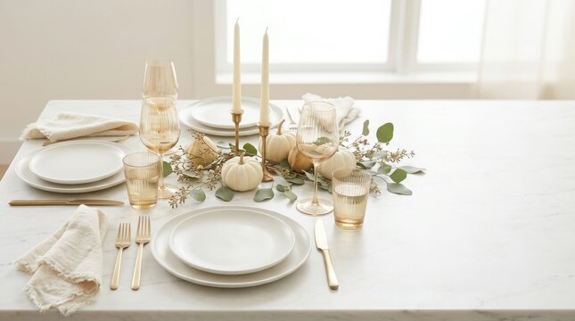 Thanksgiving table setting with pumpkin pie slices