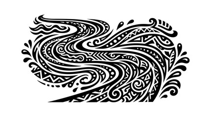 Fototapeta premium Polynesian Tribal Wave Design Black and White Tattoo Art.