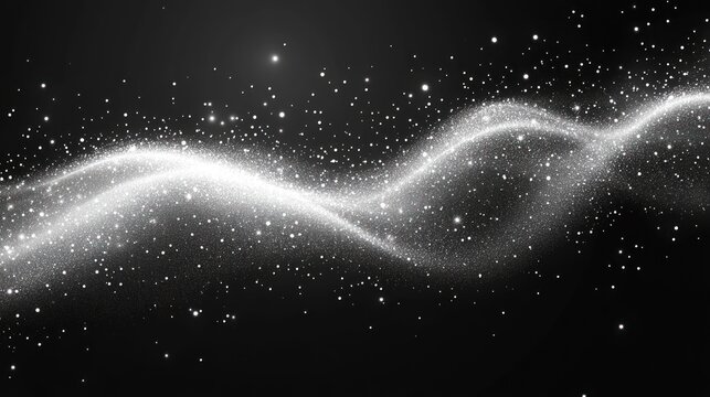 A mesmerizing display of swirling silver particles illuminates a deep black canvas
