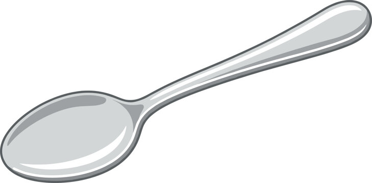 Classic shiny metallic spoon vector illustration featuring an empty silver stainless steel teaspoon or tablespoon isolated on a solid white background