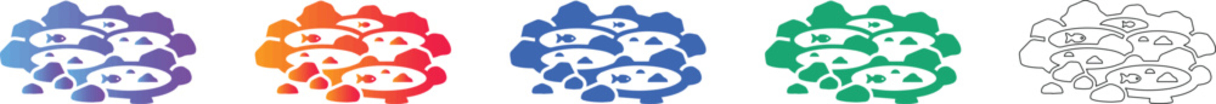 Group of Fish in a Pond Icons for Biology and Nature