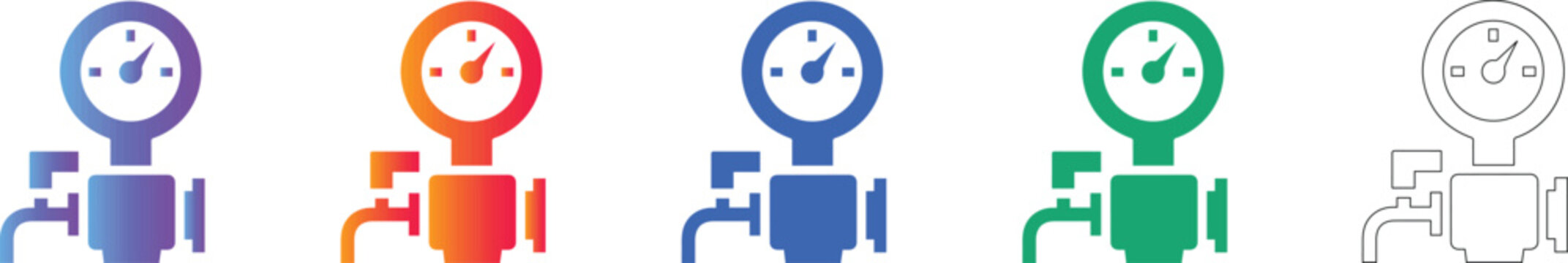 Pressure Gauge Valve Icon Set