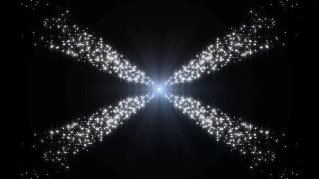 White glitter stars trail with glowing light particles brust, magical  glitter trail sparkles animation with black screen background, white glowing fairy sparkle, 4k