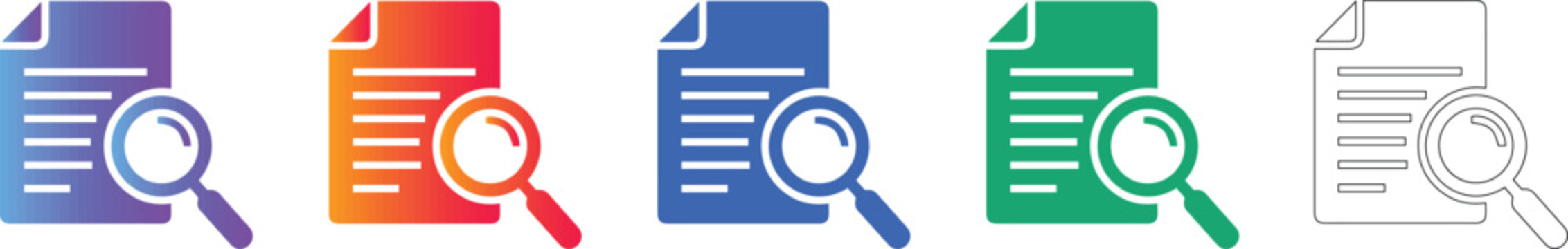 Document Search Icon Set in Gradient and Outline Styles