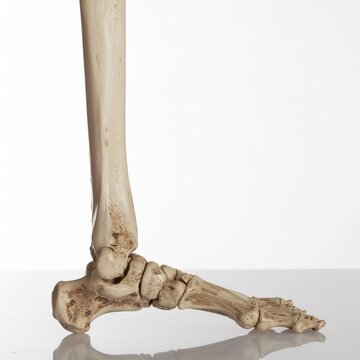 Anatomical human foot and ankle bones model on white