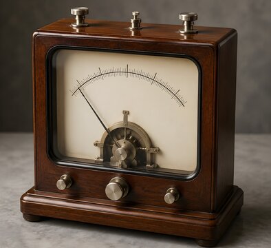 Analog Laboratory Galvanometer With Precision Needle Gauge Metal Adjustment Hardware Glass Window And Wooden Casing