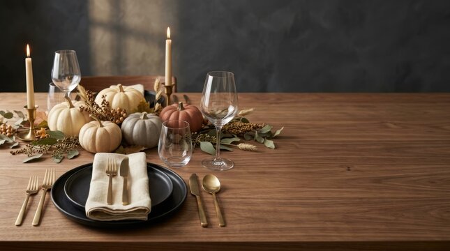Thanksgiving table setting with roasted turkey centerpiece