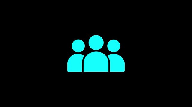 Animated business leadership icon with three user silhouettes on a black screen background
