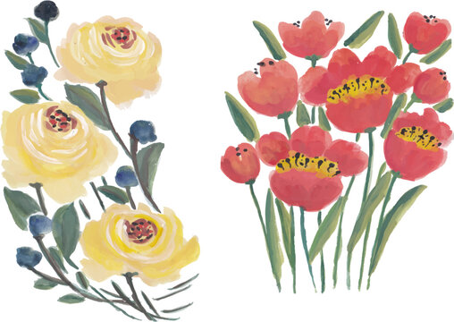 Colorful Watercolor Floral Bouquets Set