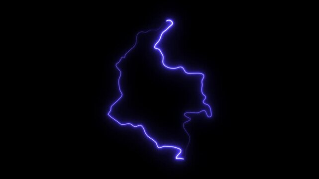 Glowing neon outline map of colombia animation on black background