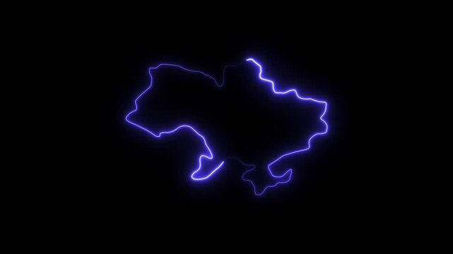 Glowing neon outline map of ukraine animation on black background, for news and, geopolitical motion