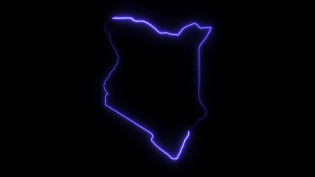 Kenya map outline with glowing neon blue light effect on black background