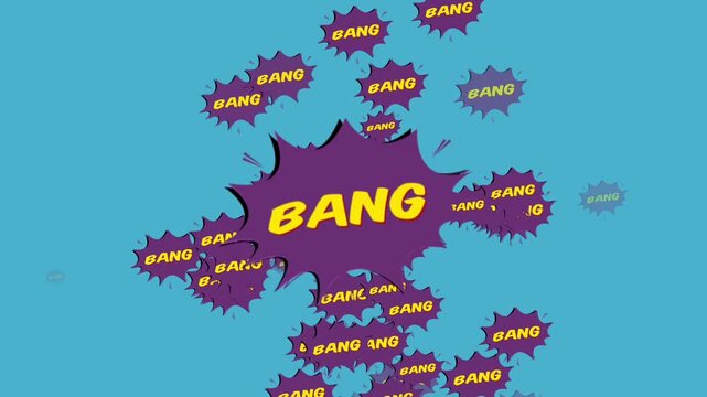 Explosion sound effect graphic with bold BANG text and comic style action impact bursts