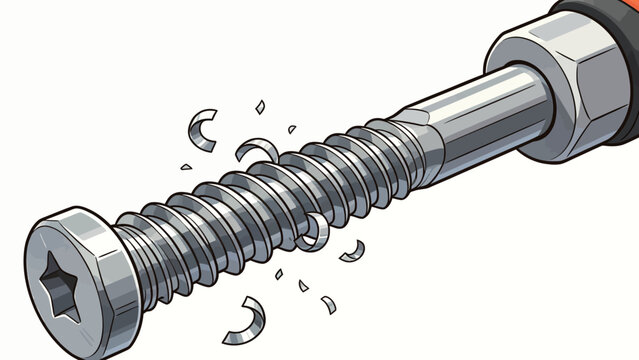Animated illustration of a metal screw breaking under torque from a power tool, with fragments flying off