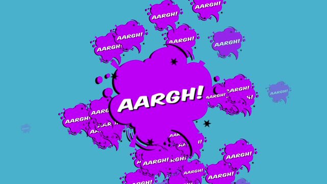 Explosive purple comic book exclamation with AARGH sound effect for dynamic action scenes