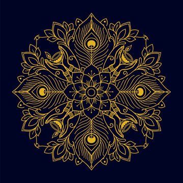 Peacock and Lotus Mandala with Hands Holding Diyas