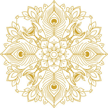 Peacock and Lotus Mandala with Hands Holding Diyas