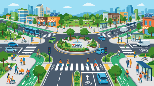 Safe Community: Sustainable City Life with Pedestrian & Bike Paths