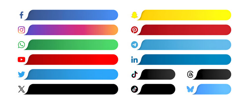 Colorful social media lower third banner graphics with platform logos Social media icons 2026. social network logos collection