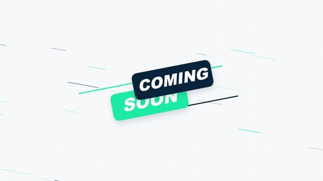 Coming Soon text on white, animated modern typography. Motion graphics banner, business launch announcement, speed dynamic web template concept.
