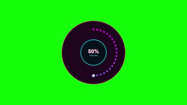 Digital circular loading progress animation with percent counter on green screen