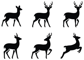 Fototapeta premium Deer silhouettes in various poses against a white background