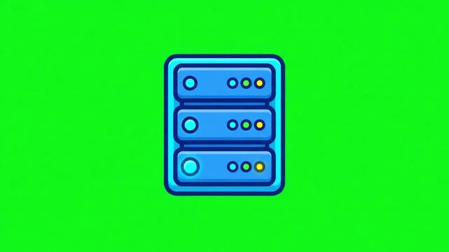 Data center server rack with blinking indicator lights animation on green screen