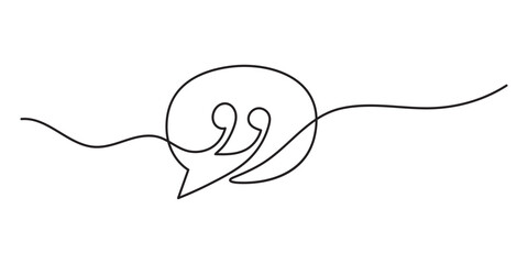 Obraz premium Quote mark speech bubble continuous line art isolated on white background