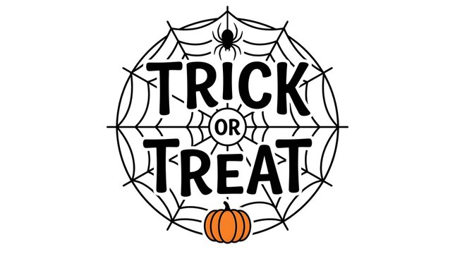 Celebrate the spooky season with this captivating halloween typography design featuring 'trick or treat' and a charming pumpkin illustration perfect for festive