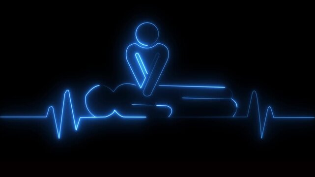 neon heartbeat icon animation. CPR chest compressions showing medical resuscitation technique for training .CPR chest compressions heartbeat signal icon. 4k video.