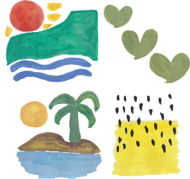 Cute colorful clip art tropical hand drawn watercolor