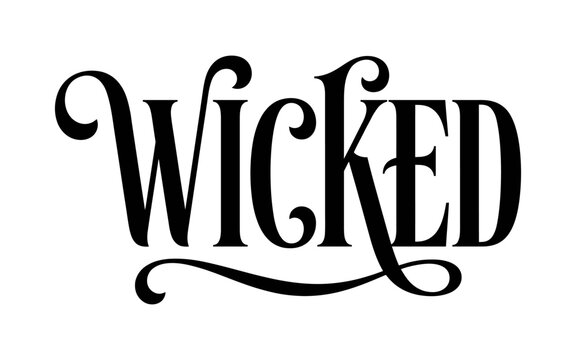 Vintage style typography spelling the word wicked in a decorative black and white design